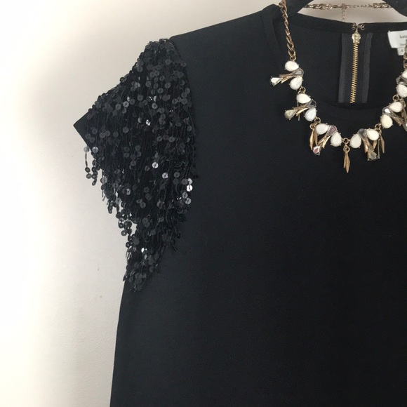 Sold Kate Spade black sequin fringe sleeve blouse - Picture 3 of 6